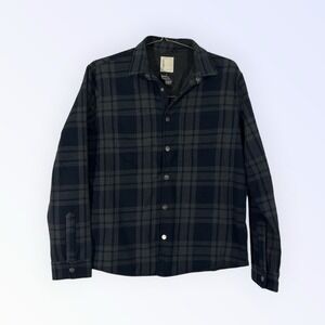 Vuori Range Shirt Jacket Mens M Blue Gray Snap Fleece Lined Flannel Outdoor V246